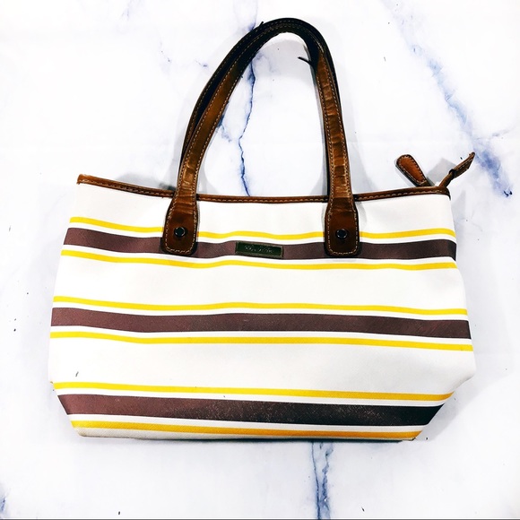 Marc Fisher Handbags - Marc Fisher White Brown Yellow Striped Tote Bag